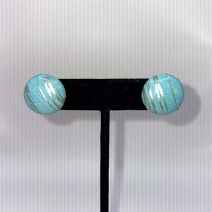 Vintage Blue Silver Tone Circle Disc Stud Statement Earrings